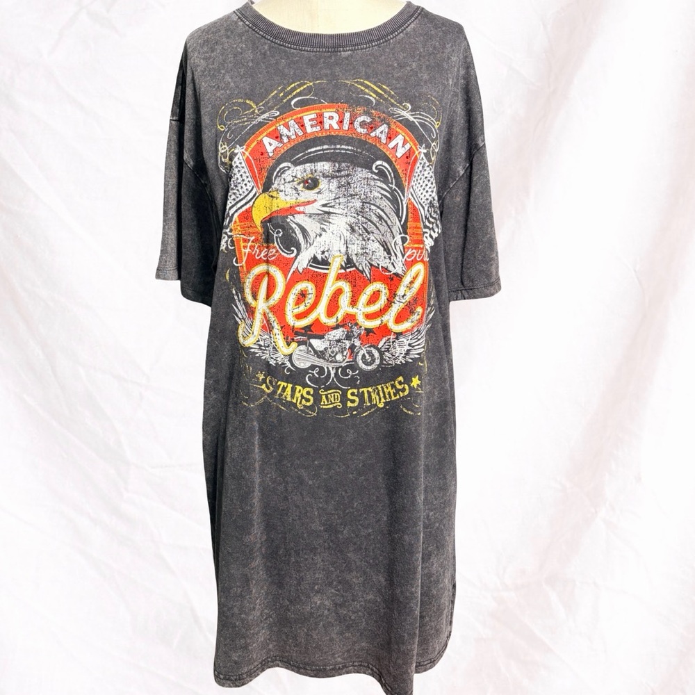 Mimi Chica American Rebel Free Spirit Oversized Tee XL Rhinestone Fringe Graphic